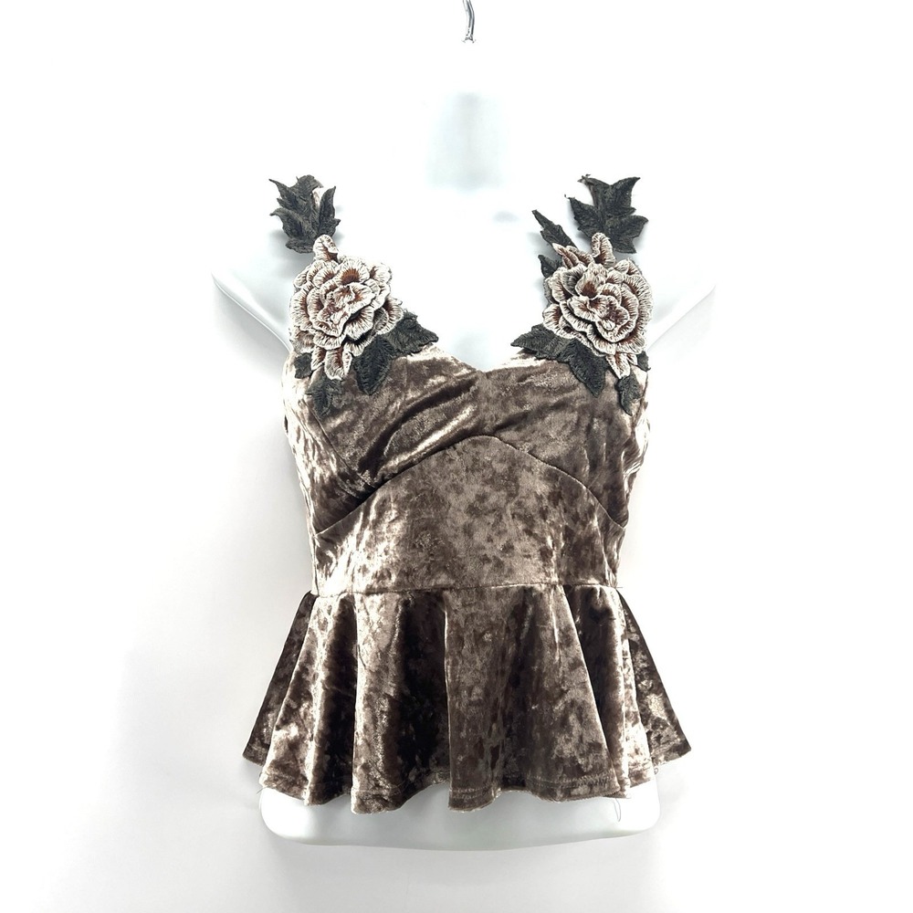 Vintage Y2K Charlotte Russe Velvet Cami Tank Top S Brown Forest Fairy Dainty USA